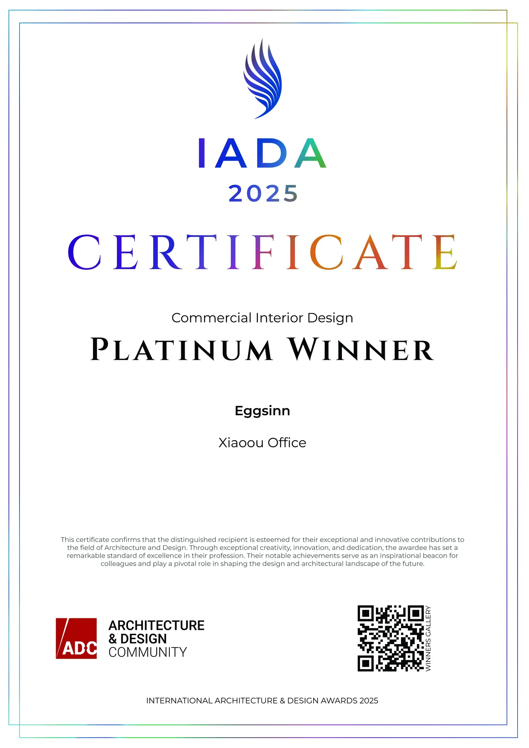 International Architecture and Design Awards Platinum