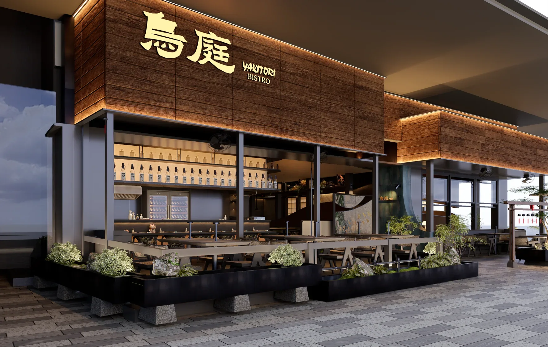 Bird Court, Golden Eagle, Signage and facade materials